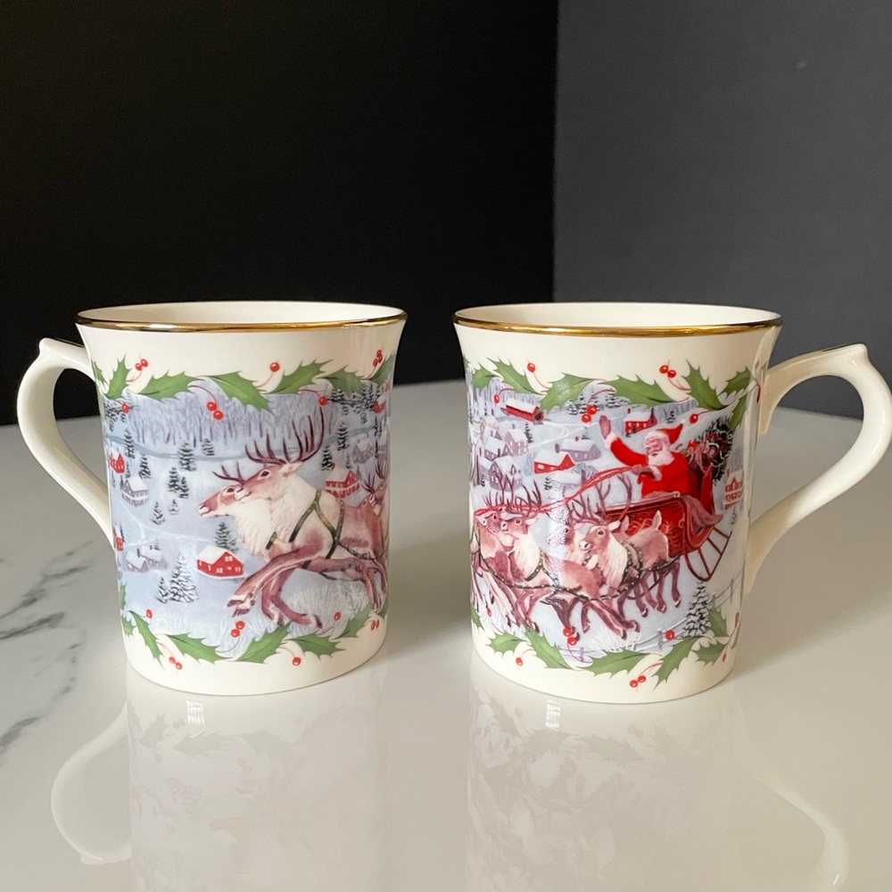 SET of 2 "On Comet On Cupid!" Santa's Holiday Journey Mugs by Lenox